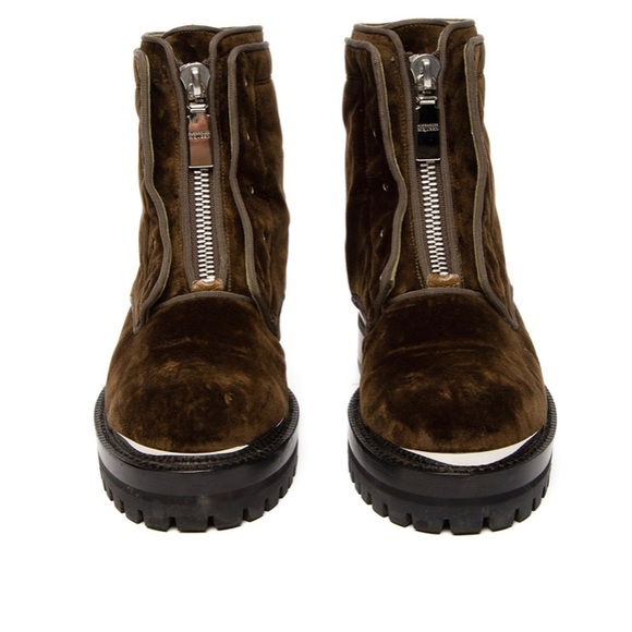 FINAL SALE‼️Alexander McQueen Velvet Zip Biker Boots Brown size 10.5 Women - Picture 2 of 9